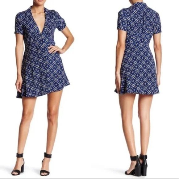 Free‎ People Melody Mosaic Button Front Mini Dress Size 6- - Picture 1 of 10